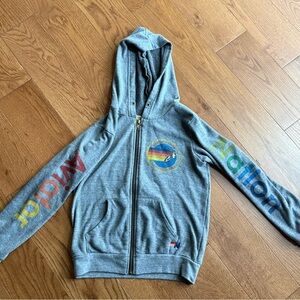 Aviator Nation Gray Hoodie with Multicolor Sleeve Design